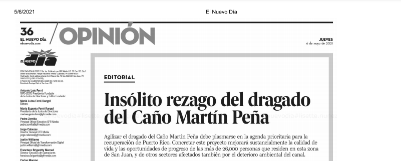 «Insólito rezago del dragado del Caño Martín Peña»